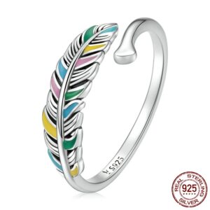 Adjustable Vintage Colored Feather Ring – S925 Sterling Silver