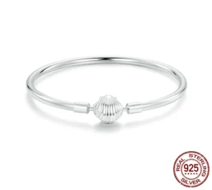 Basic Charm Bangle with Classic Shell Clasp 17-19cm (6.7-7.5in) – S925 Sterling Silver
