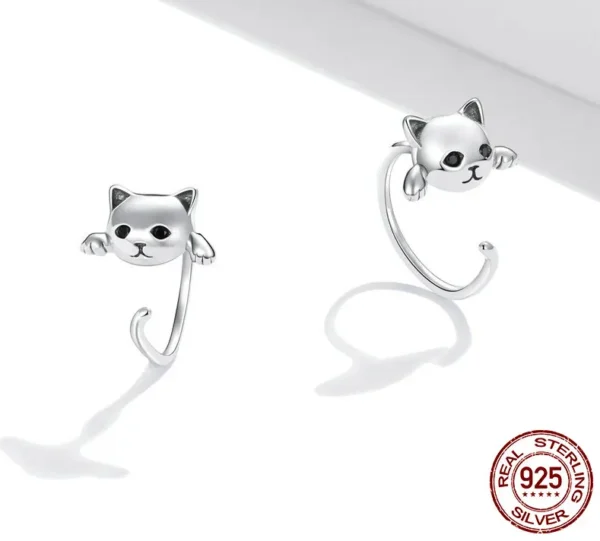Minimalist Cute Cat Tail Stud Earrings – S925 Sterling Silver - Image 4