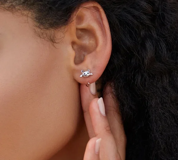 Minimalist Cute Cat Tail Stud Earrings – S925 Sterling Silver - Image 5