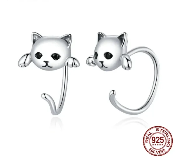 Minimalist Cute Cat Tail Stud Earrings – S925 Sterling Silver