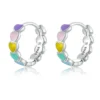 Rainbow Multicolor Enamel Heart Hoop Earrings – S925 Sterling Silver