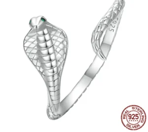 Adjustable Cobra Open Snake Ring with Pave Setting CZ – S925 Sterling Silver