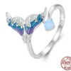 djustable Fantasy Mermaid Tail Open Ring with Colorful Enamel – S925 Sterling Silver