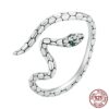 Irregular Adjustable Green Zircon Snake Open Ring  – S925 Sterling Silver