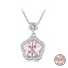 Pink Flower Pendant Necklace with Pave Setting CZ – S925 Sterling Silver