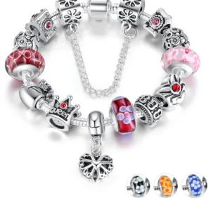 Charm Bracelet With Queen Crown Bead Charms - Fashion Jewelry