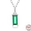 Green Zircon Pendant Chain Link Necklace 17.3in – S925 Sterling Silver