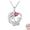 Mother and Child Red Love Stone Pendant Necklace – S925 Sterling Silver