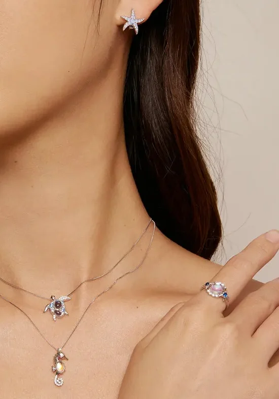 Moonstone Seahorse Pendant Necklace with Pave Setting CZ – S925 Sterling Silver - Image 2