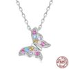 Colorful Gemstone Butterfly Link Chain Necklace – S925 Sterling Silver