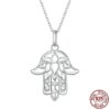 Flower Pattern Fatima's Guardian Hand Pendant Chain Necklace – S925 Sterling Silver