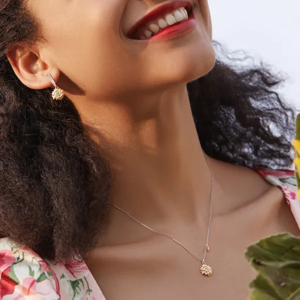 Gold Color Sunflower Pendant Necklace – S925 Sterling Silver - Image 2