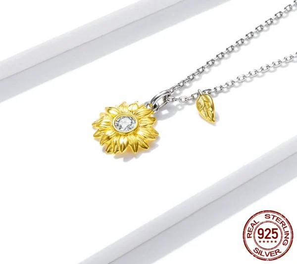Gold Color Sunflower Pendant Necklace – S925 Sterling Silver - Image 3