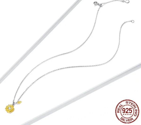 Gold Color Sunflower Pendant Necklace – S925 Sterling Silver - Image 4