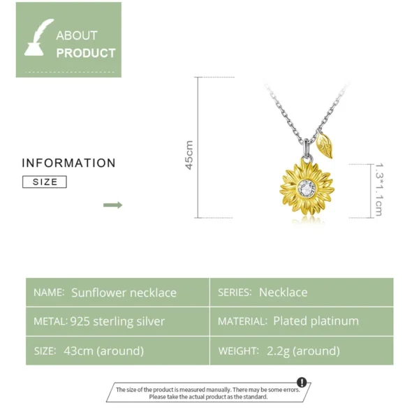 Gold Color Sunflower Pendant Necklace – S925 Sterling Silver - Image 5