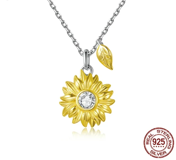 Gold Color Sunflower Pendant Necklace – S925 Sterling Silver