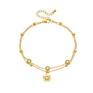 Gold Pearl Flower Anklet – Elegant Stainless Steel Adjustable Foot Jewelry