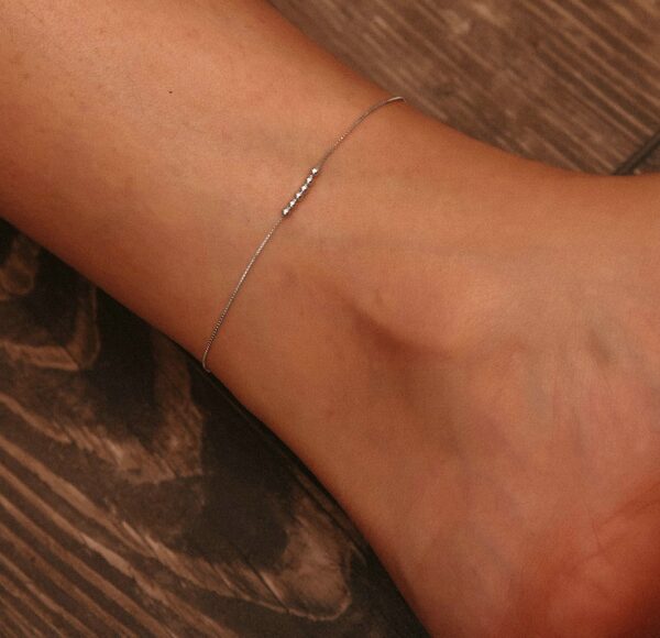 Minimalist Sterling Silver Beaded Anklet – Dainty 925 Silver Adjustable Foot Jewelry