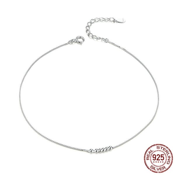 Minimalist Sterling Silver Beaded Anklet – Dainty 925 Silver Adjustable Foot Jewelry