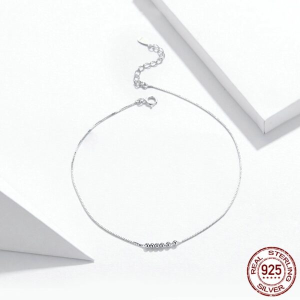 Minimalist Sterling Silver Beaded Anklet – Dainty 925 Silver Adjustable Foot Jewelry