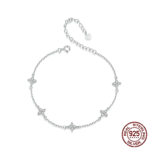 Sterling Silver CZ Clover Anklet – Dainty 925 Silver Adjustable Foot Jewelry