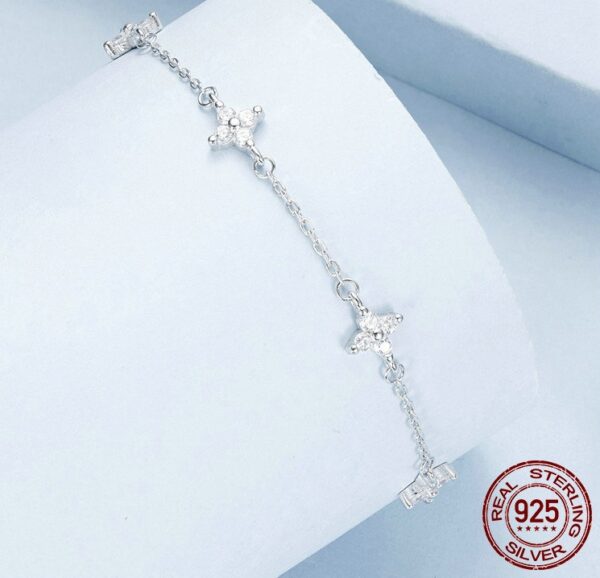 Sterling Silver CZ Clover Anklet – Dainty 925 Silver Adjustable Foot Jewelry