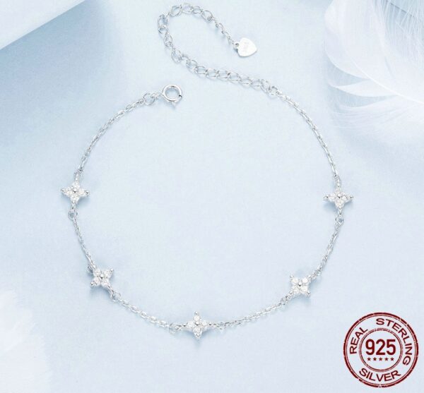 Sterling Silver CZ Clover Anklet – Dainty 925 Silver Adjustable Foot Jewelry
