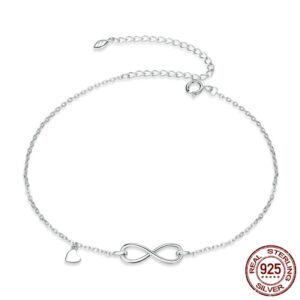 Sterling Silver Infinity Anklet – Dainty 925 Silver Adjustable Foot Jewelry (22-26cm / 8.7"-10.2")