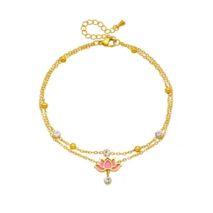 Gold Lotus Flower Anklet – Stainless Steel Multi-Layer Adjustable Foot Jewelry